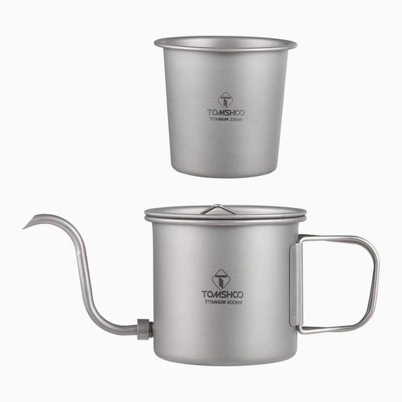 Riousery Portable Titanium Camping Coffee Pot 400ml with Detachable Spout and 220ml Cup Combo Foldable Handle Lightweight Kettle Set for Backpacking Hiking and Outdoor 4.33 inches / 11 cm