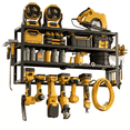 thumbnail image 1 of Riousery Power Tool Organizer Wall Mount, 4-Tier Heavy-Duty Carbon Steel Storage Rack with 8 Drill Holders, 3 Side Hooks, 350 LBS Capacity, 1 of 7