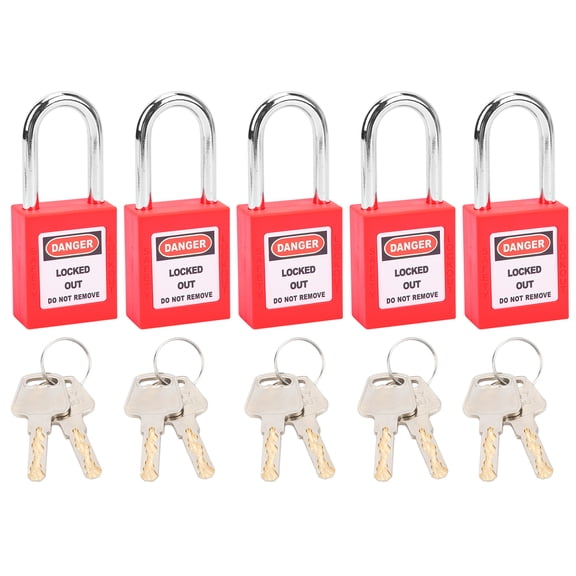 Riousery Premium 38mm Lockout Padlock Set, Safety LOTO Nylon PA Shackle Engineering Locks for Nuclear Energy, Logistics, and Industrial Transport (5-Pack Red / 25.4 cm)