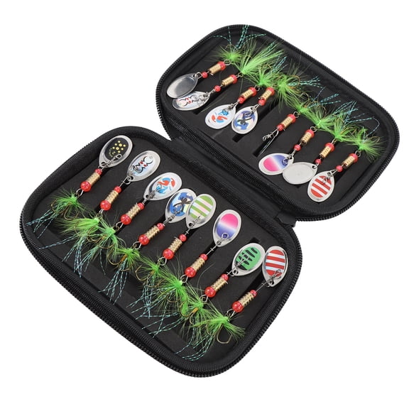 Riousery Premium Fishing Lures Spinnerbait Kit, 16 Pcs Metal Inline Spinner Baits with Treble Hooks for Trout Bass, Hard Fishing Baits Set for Freshwater Saltwater, 6.30x5.51x1.97 Inches / 16x14x5 cm