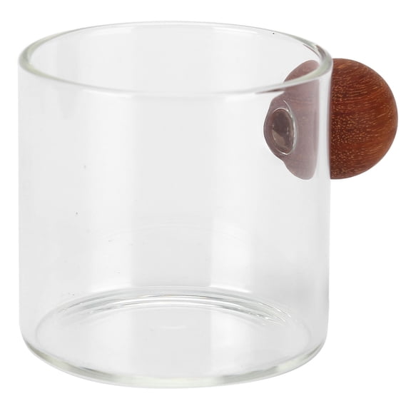 Riousery Premium High Borosilicate Glass Coffee Cup Heatproof Tea Mug with Unique Wooden Ball Handle for Office Home Bar Party Daily Use, 120ml / 4 fl oz Capacity, Eco-Friendly Drinkware, Transparent