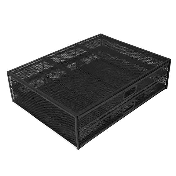 Riousery Premium Metal Mesh Monitor Stand Riser with Pull-Out Drawer, Heavy Duty Desk Organizer with Anti Slip Rubber Pad for Office and Household Use, Black (16.54 inches / 42.01 cm Length)