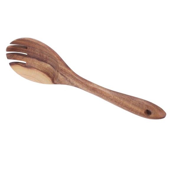 Riousery Premium Natural Teak Wood Tableware Food Grade Salad Serving Fork Wooden Kitchen Restaurant Dining Table Utensil Tumble Finish 10.2 Inches / 26 cm