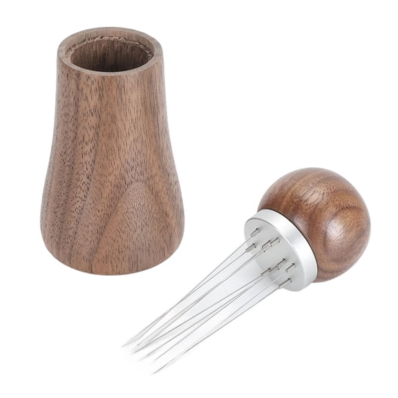 Riousery Premium Walnut Wood Coffee Stirrer Tool 5.5 inches / 14 cm Professional Stainless Steel Needle Coffee Distribution Tool for Espresso Lovers