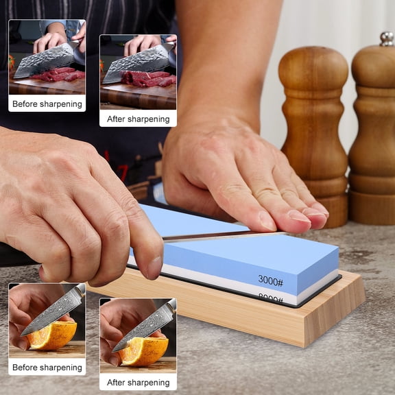 Riousery Premium Whetstone Sharpening Stone Kit 400/1000 3000/8000 Grit with Non-Slip Bamboo Base