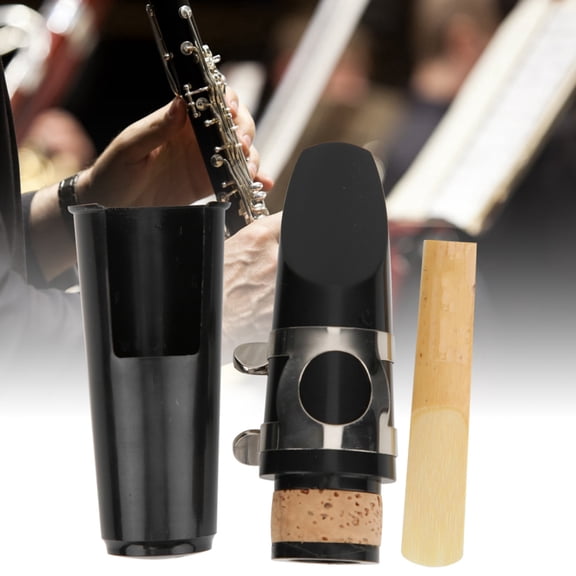 Riousery Professional Clarinet and Saxophone Mouthpiece Set, Includes Premium Reed, Black ABS Material Wind Instrument Replacement Accessory Kit for Beginners and Pros, 4.33 inches / 11 cm