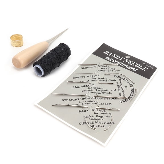 Riousery Professional Leather Needle Set Waxed Thread Awl Thimble Kit for Sewing DIY Craft Stitching Repair Heavy Duty Leathercraft Supplies Canvas Denim Fabric Mending Tools (10 inches / 25.4 cm)