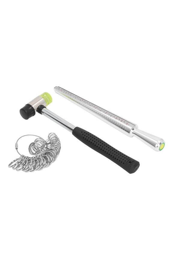 Professional Ring Sizer Measuring Tool Set, Includes Aluminum Mandrel, Finger Sizing Gauge, and Rubber Jewelry Hammer, Complete Measurement Maker Kit for Men and Women, US Standard Sizes