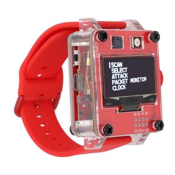 Riousery Programmable ESP8266 Development Board Smart Watch 1.3 Inch / 33 mm AMOLED Display Network Testing Tool Kit with 500mAh Battery and Antennae, Red