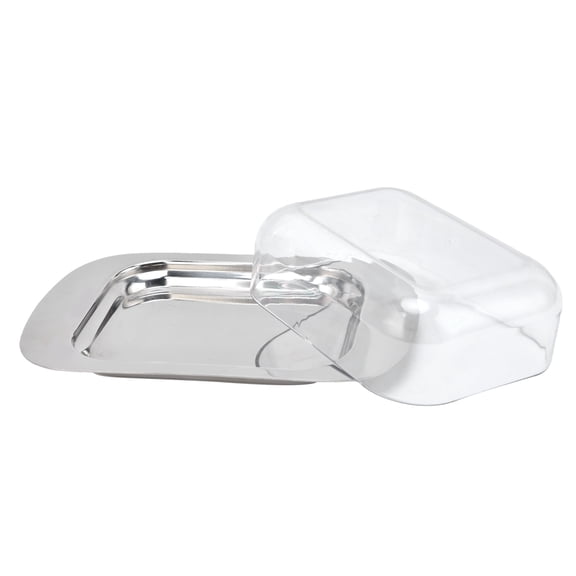 Riousery Quadrate Stainless Steel Butter Container Dish Cheese Keeper with Transparent PC Lid Kitchen Food Storage Dishwasher Safe Silver 7.87 Inches