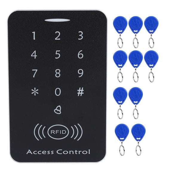 Riousery RFID Door Access Control System Waterproof Password Keypad Lock Machine with 10 Key Fobs Security Card Reader Controller for Home Office Real-time Protection 4.6x3.0in