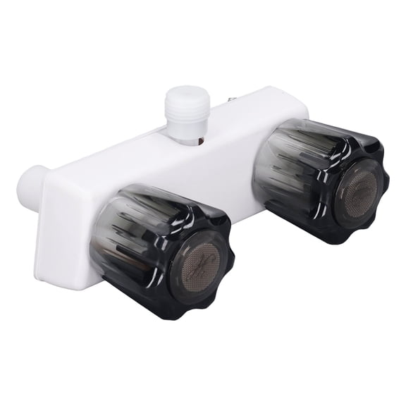 Riousery RV Shower Faucet Valve Diverter Assembly, Mixing Valve Control with Dual Knobs Wheel, White Base Brown Knob for Motor Home, Camper, and Recreational Vehicle Water Systems