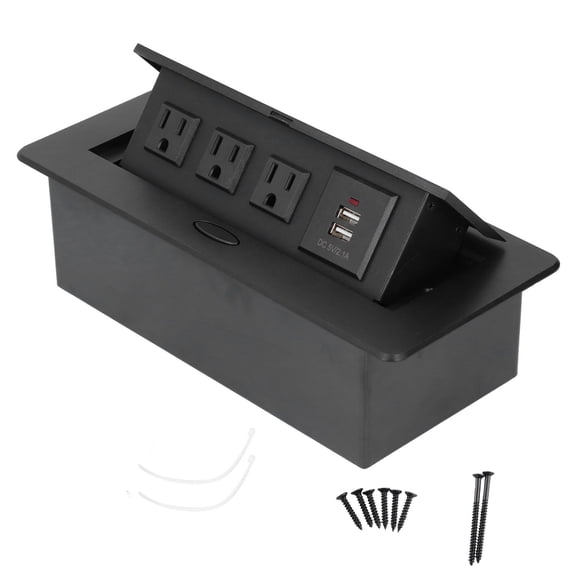 Riousery Recessed Power Strip Slow Pop Up Desktop Desk Outlet with 2 USB Charging Ports 3 US Plugs 110V 10A Aluminum Alloy Home Office Black (11.02 inches / 28 cm)
