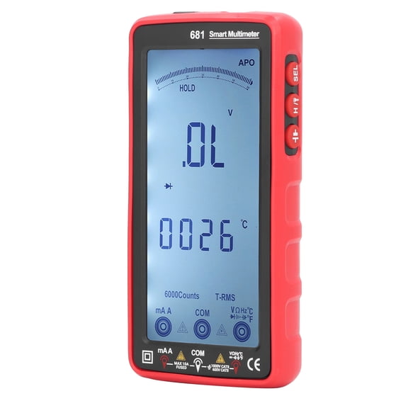 Riousery Red Digital Multimeter NCV Smart Voltmeter 6000 Counts Anti Burning Pocket Backlit Volt Amp Ohm Resistance Diode Capacitance Tester (8.27 in / 21 cm)