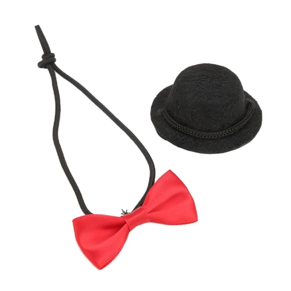 Riousery Reptile Hat and Bow Tie Cute Adjustable Lizard Valentine's Day Clothes Set for Bearded Dragon Hamster Guinea Pig, Black Hat Red Bow Tie Size S, Pet Apparel Accessories 5.12 inches / 13 cm