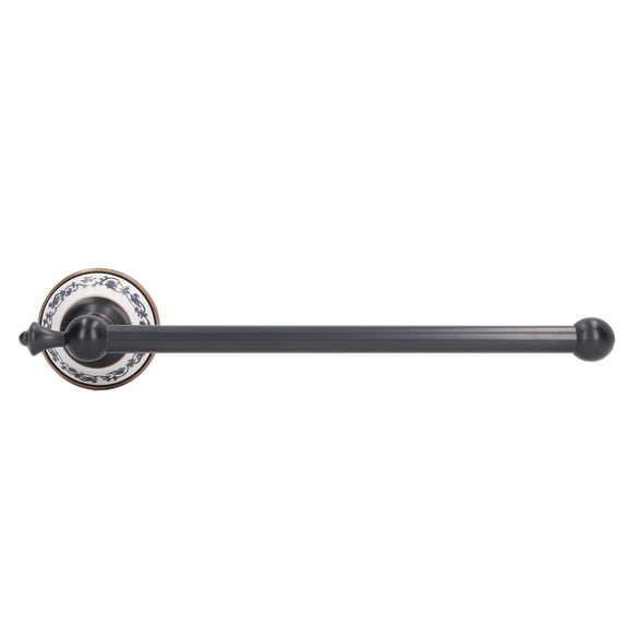 Riousery Retro Copper Bathroom Towel Bar, Single Wall Mount Towel Rack with Blue and White Porcelain Design, Hardware Included, 12.2 inches / 31 cm