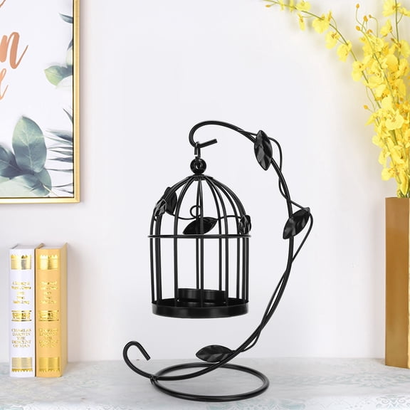 Riousery Retro Hollow Out Bird Cage Iron Hanging Candle Holder Candlestick Lantern Home Decor for Parties Weddings Xmas Hotel Clubs Table Centerpieces, Black, 9.1 Inches