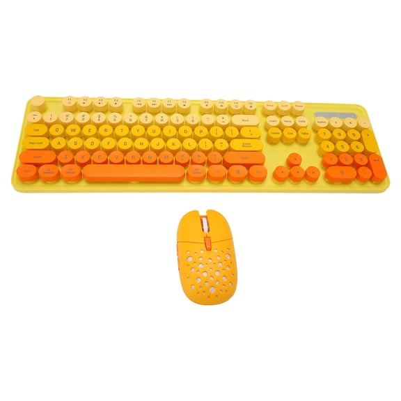 Riousery Retro Punk Wireless Keyboard and Mouse Combo, 2.4G Ergo Lipstick Mixed Color Round Keycaps Mechanical Feeling Office Gaming Mouses Set for Laptop Mac PC, Yellow (18.5x8.27 in / 47x21 cm)