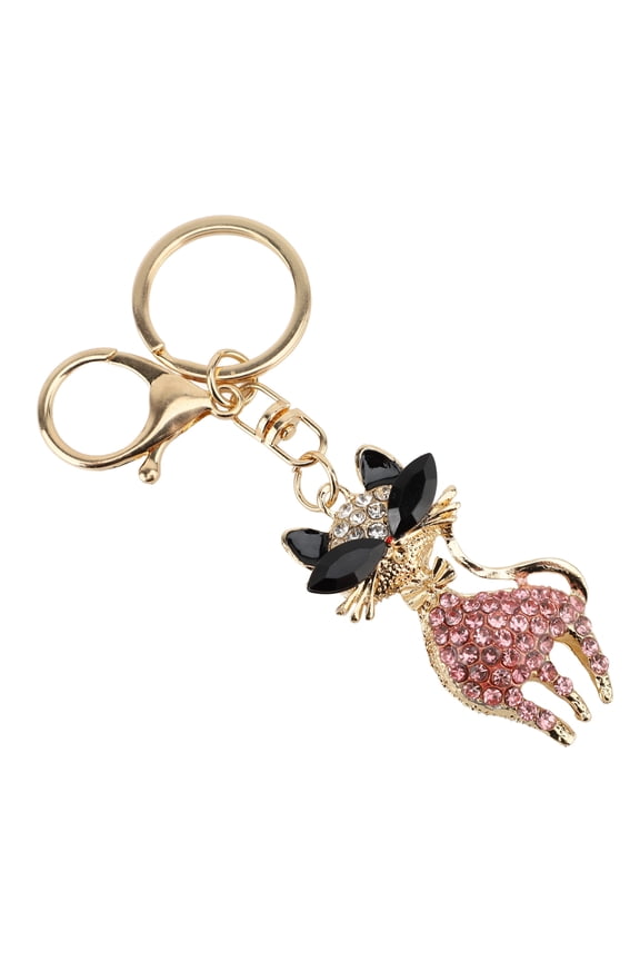 Rhinestone Keychain Multifunctional Cute Bling Cat Shape Backpack Purse Bag Charm Keyring for Women Girls Car Keys Pendant Accessories, Pink, Total Length 4.72 inches / 12 cm