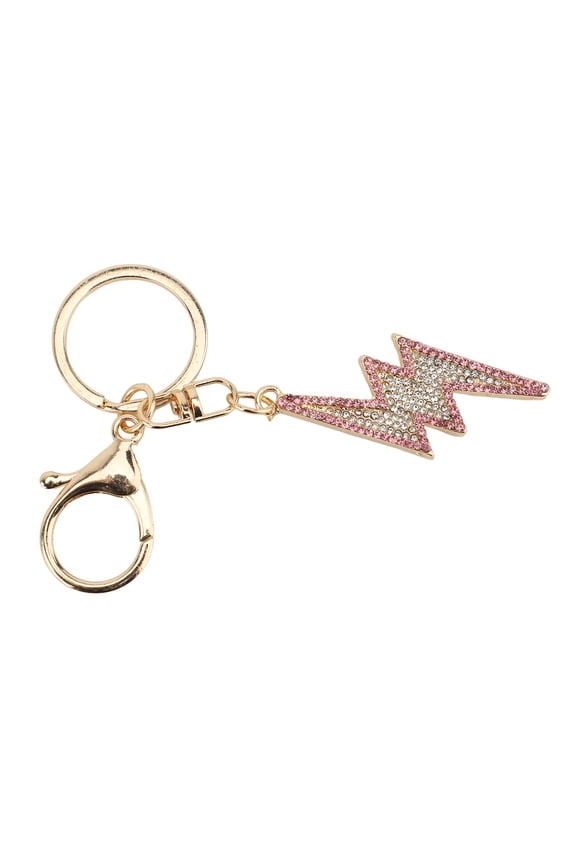 Rhinestone Lightning Keychain Cute Zinc Alloy Sparkling Key Chain Pendant for Wallet Handbags, Exquisite Metal Fashion Car Keyring Accessories for Men Women, Gift Choice, Pink (4.72 inches)