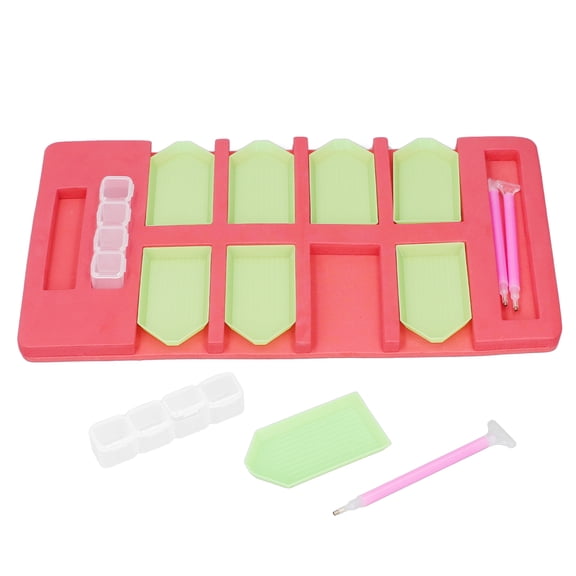 Riousery Rhinestone Tray Red Plastic Sponge Material DIY Making Storage Jewelry Bead Sorting Tray Set for Art Project Auxiliary Tool with 8 Small Trays 2 Storage Boxes 3 Pens (14.17 in / 36 cm)