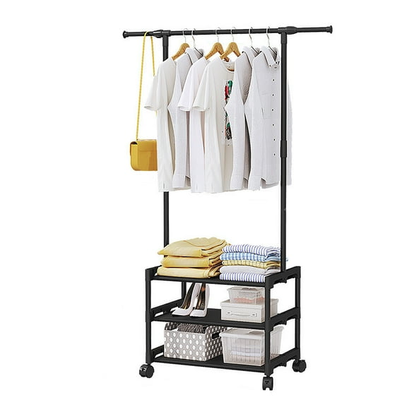 Riousery Rolling Clothes Rack with 3 Tier Shelves, Portable Metal Garment Rack with Wheels, Freestanding Shoe Rack Organizer for Entryway Corner Closet, Heavy Duty Clothing Racks, Black