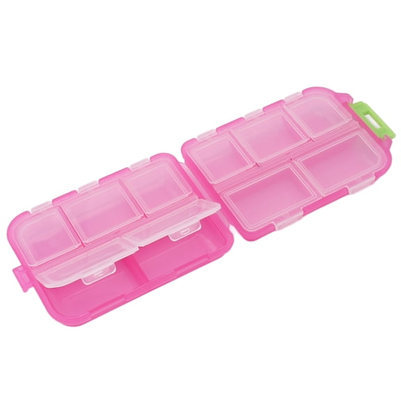 Riousery Rose Red Portable Medicine Box Plastic Waterproof 10 Compartments Buckle Lock Weekly Pill Organizer Travel Case Dual Unit Storage 3.7 inches / 9.3 cm