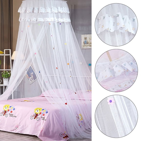 Riousery Round Canopy Lace Princess Style Mosquito Net Bed Curtain for Children Bed, White