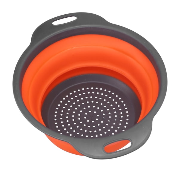 Riousery Round Collapsible Colander Silicone Folding Drain Basket for Vegetable & Fruit Washing Small Orange 8.27 inches / 21 cm Home Kitchen Strainer Gadget