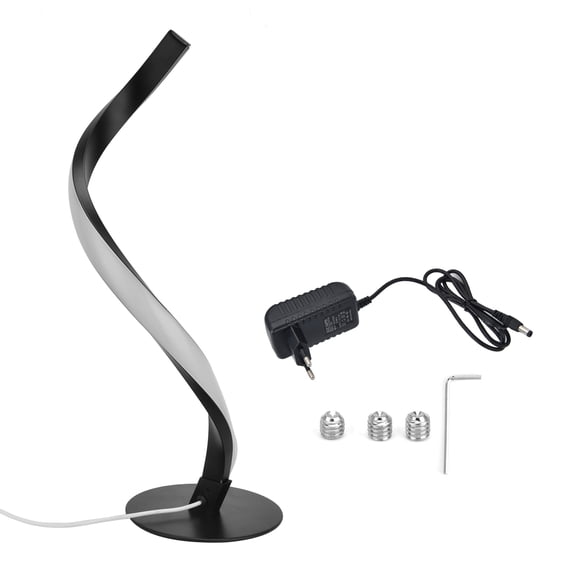 Riousery S-Shaped LED Spiral Table Lamp, Modern Minimalist Curved Bedside Reading Light Small Night Light for Living Room Bedroom Office, Warm Light, 15.4 inches / 39 cm (Black)