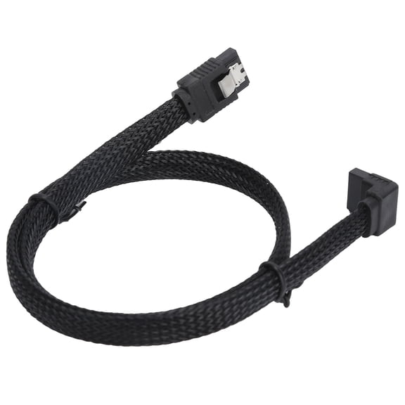 Riousery Serial ATA 3.0 Cable 7P Elbow Hard Disk Data Adaptor with Colored Mesh Line Style, Universal Application for Fast Storage Transfer, 19.7 inches / 50 cm, Black (Elbow)
