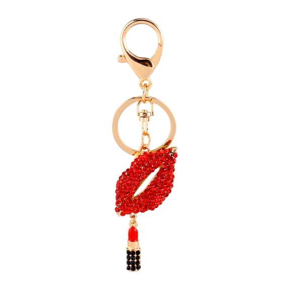 Riousery Sexy Lipstick Lip Keychain Rhinestone Crystal Purse Charm Decoration Red, Textured Anti-Oxidation Key Ring for Elegant Women and Ladies, Perfect Holiday Gift, 1.96 inches / 5 cm
