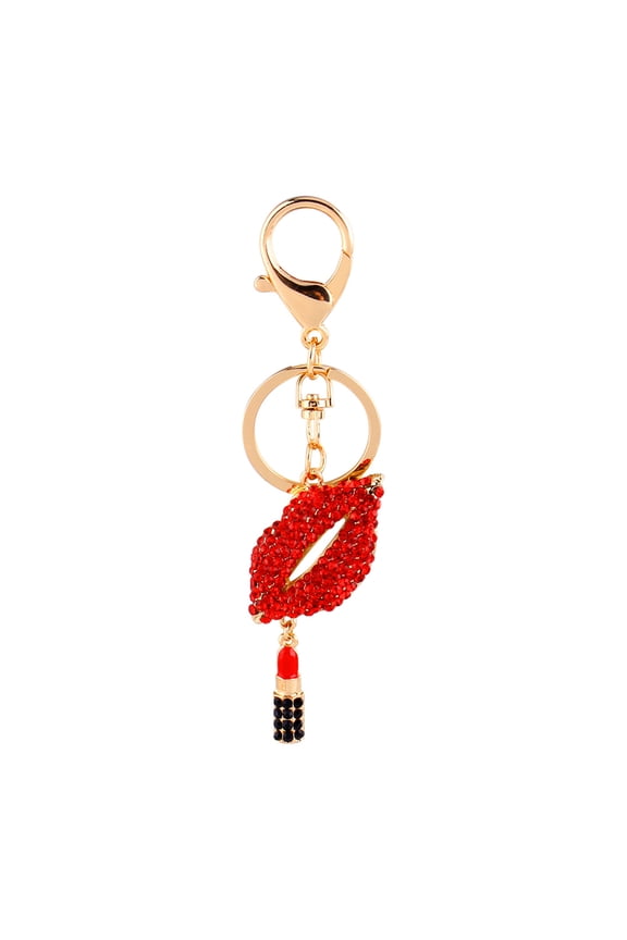Sexy Lipstick Lip Keychain Rhinestone Crystal Purse Charm Decoration Red, Textured Anti-Oxidation Key Ring for Elegant Women and Ladies, Perfect Holiday Gift, 1.96 inches / 5 cm