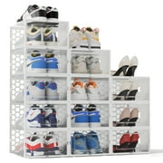 Riousery Shoe Boxes Set of 12, Clear Plastic Stackable Shoe Storage Organizer for Closet Entryway, Shoe Containers with lids