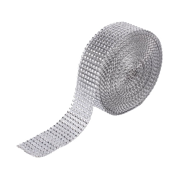 Riousery Silver Rhinestone Mesh Ribbon Roll Crystal Diamond Wrap for Arts and Crafts Project 10 Yard (30 feet) by 1.4 inches (3.5 cm) Wide for Wedding Table Vases Candle Holders Decorations