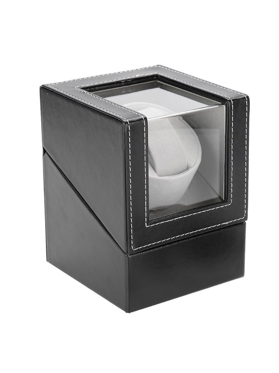 Single Watch Winder Holder Display Storage Automatic Mechanical Watch Box PU Leather Premium Organizer for Timepieces, Black (US Plug 110-240V) - 6.3 inches / 16 cm Dimensions