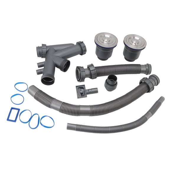 Riousery Sink Drain Assembly Kit Quick Connect Functional Bathroom Sink Drain for Home Kitchen Double Wash Basin 4.3 in 110mm Stainless Steel PVC High Flow Surface Drainage System L50S05