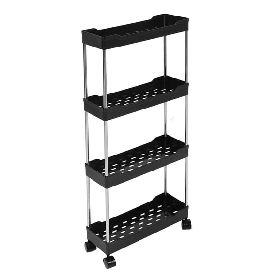 Riousery Slim Rolling Storage Cart 4 Tier Bathroom Organizer Utility Cart Tower Rack, Black (4.9 inches / 12.5 cm Width, Mobile Shelving Unit)