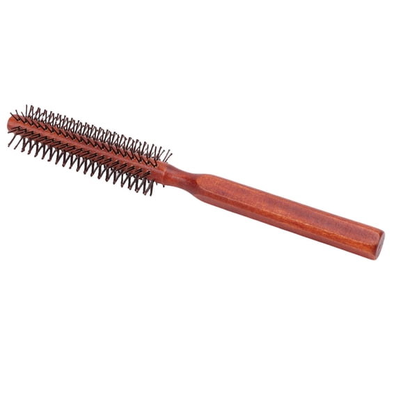 Riousery Small Round Hair Brush Wood Ergonomic Handle Mini Roller Quiff Brush for Thin Short Hair Brown, Styling Roller Comb for Men and Women, 8.66 inches / 22 cm