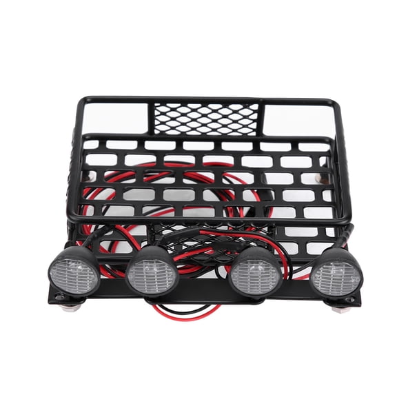 Riousery Small Size Roof Rack Luggage Carrier With LED Light Round for SCX10 1/10 RC Car (4 White) - 4.49 x 4.33 inches / 114 x 110 mm