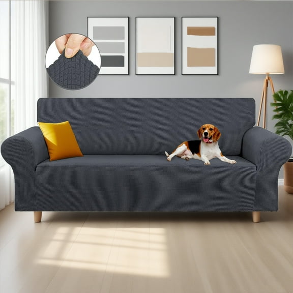WEENEED 3-Seater Stretch Sofa Slipcover, Non-Slip Stain-Resistant Protector for Kids and Pets, Machine Washable, Dark Gray