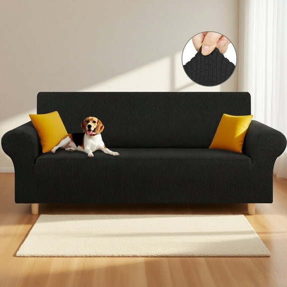 WEENEED 3-Seater Stretch Sofa Slipcover, Non-Slip Sofa Cover, Machine Washable 1-Piece Protector for Kids, Pets, Black