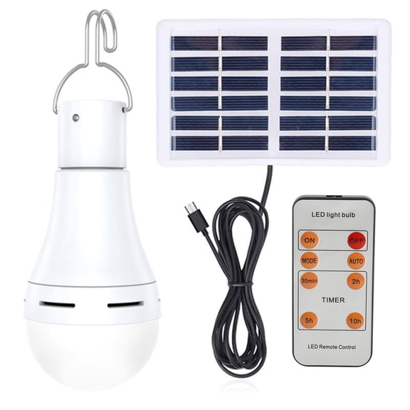 Riousery Solar Powered 20 LEDs Camping Light Bulb with Remote Control, 5 Modes, Timer, 1800mAh Battery, IP65 Waterproof Portable Emergency Lantern for Outdoor Tent Backpacking Night Market (1 Piece)