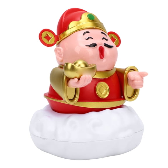Riousery Solar Powered Auto Shaking Caishen Statue Tsai Shen Yeh Figurine Wealth Fortune Statue for Home Store Office Car Desktop Decor, Red (4.3 x 3.1 Inches / 11 x 8 cm)