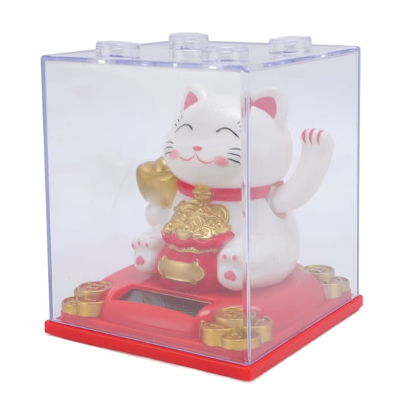 Riousery Solar Waving Cat Lucky Fortune Cat White Statue 3.62 x 3.15 x 3.15 inches / 9.2 x 8 x 8 cm Light Sensing Automatic Waving Arm Beckoning Cat for Home Office Decor White