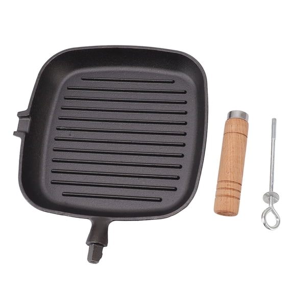 Riousery Square Cast Iron Skillet with Solid Wooden Handle, Uncoated Nonstick Grill Pan for Meats, Steak, and Fish, Heavy Duty Kitchen Cookware, 8.2 inches / 20.8 cm