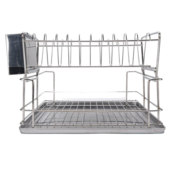 Riousery Stainless Steel 2 Tier Dish Drying Rack for Kitchen Counter, Space Saving Drainer with Cutlery Holder, 18.1 in / 46 cm