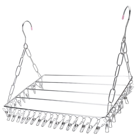 Riousery Stainless Steel Clothes Drying Rack with 36 Clips, Multi-Functional Balcony Window Sill Laundry Hanger Organizer for Socks, Shoes, and Delicates, Space Saving Heavy Duty Air Dryer, Silver