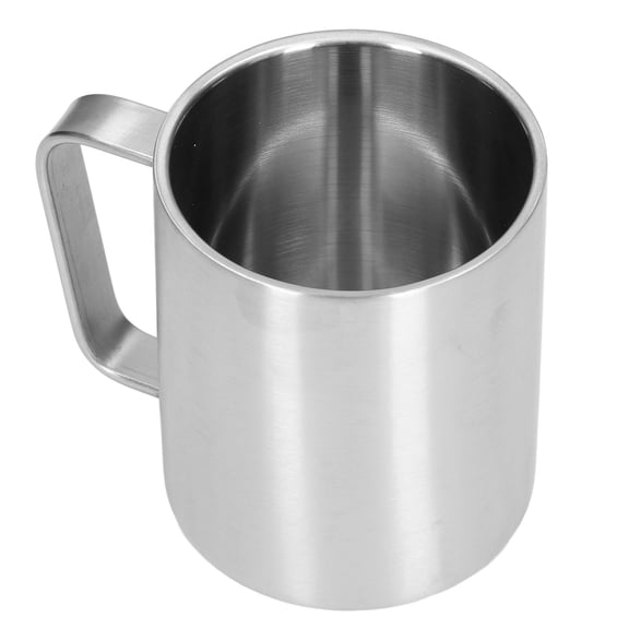 Riousery Stainless Steel Cup 300ml 10.14 fl oz Capacity Double Layer Coffee Mug Ergonomic Design Texture With Handle For Office Home Outdoors Daily Use Silver