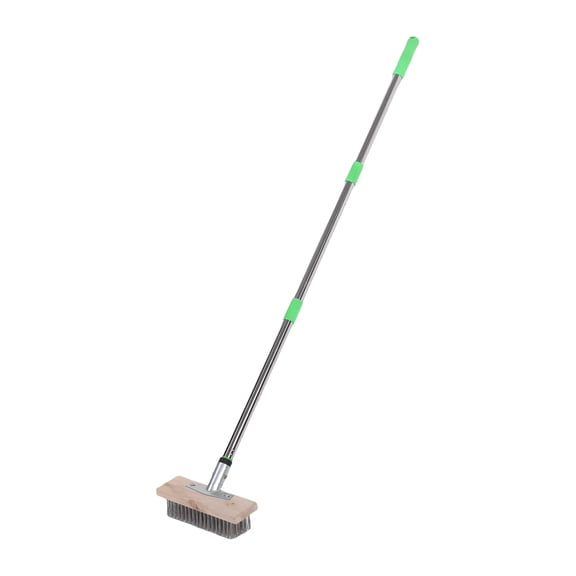Riousery Stainless Steel Floor Scrubber Deck Wire Scratch Scrub Brush Moss Remover with 47.2 Inches / 120 cm Long Handle Heavy Duty Rough Surface Outdoor Cleansing Tool for Driveway Patio Steps Tile